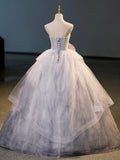 Gray Tulle Floor Length Formal Dress, A-Line Strapless Evening Party Dress HZ0429