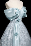 Blue Tulle Lace Long Prom Dress, Blue Off the Shoulder Evening Party Dress HZ0429
