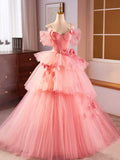 Pink Spaghetti Strap Tulle Long Prom Dress, Beautiful A-Line Sweet 16 Dress HZ0429
