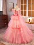 Pink Spaghetti Strap Tulle Long Prom Dress, Beautiful A-Line Sweet 16 Dress HZ0429