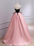 Black Velvet and Pink Satin Long Prom Dress, Beautiful A-Line Strapless Party Dress wit Bow HZ0429