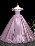 Pink Satin Long Prom Dress with Corset, Beautiful Off the Shoulder Evening Party Dress HZ0429