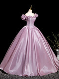 Pink Satin Long Prom Dress with Corset, Beautiful Off the Shoulder Evening Party Dress HZ0429