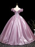 Pink Satin Long Prom Dress with Corset, Beautiful Off the Shoulder Evening Party Dress HZ0429