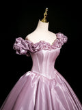 Pink Satin Long Prom Dress with Corset, Beautiful Off the Shoulder Evening Party Dress HZ0429