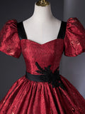 Burgundy A-Line Floor Length Prom Dress, Elegant Short Sleeve Evening Party Dress HZ0429