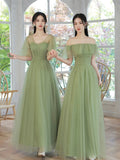 Green A-Line Tulle Floor Length Prom Dress, Beautiful Evening Party Dress HZ0429