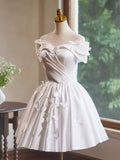 White Satin Butterfly Bow Party Dresses, Lovely A-Line Evening Homcoming Dress HZ0429