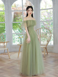 Green A-Line Tulle Floor Length Prom Dress, Beautiful Evening Party Dress HZ0429