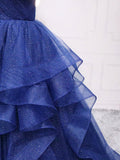 Navy Blue Tulle Long Prom Dress, A-Line Spaghetti Strap Evening Gown HZ0429