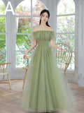 Green A-Line Tulle Floor Length Prom Dress, Beautiful Evening Party Dress HZ0429