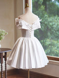 White Satin Butterfly Bow Party Dresses, Lovely A-Line Evening Homcoming Dress HZ0429