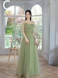 Green A-Line Tulle Floor Length Prom Dress, Beautiful Evening Party Dress HZ0429