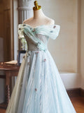A-Line Green Floor Length Prom Dress, Beautiful Off the Shoulder Backless Evening Party Dress HZ0429