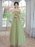 Green A-Line Tulle Floor Length Prom Dress, Beautiful Evening Party Dress HZ0429