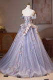 Light Purple Tulle Floral Long Prom Dress, Beautiful A-Line Evening Party Dress HZ0429