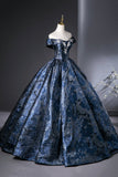 Blue Printed Pattern Long Prom Dress, Elegant A-Line Evening Party Dress HZ0429