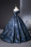 Blue Printed Pattern Long Prom Dress, Elegant A-Line Evening Party Dress HZ0429