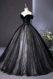 Black Velvet and Tulle Long Formal Dress, A-Line Off the Shoulder Prom Party Dress HZ0429