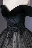 Black Velvet and Tulle Long Formal Dress, A-Line Off the Shoulder Prom Party Dress HZ0429