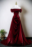 Burgundy Off the Shoulder Long Prom Dress, Elegant A-Line Evening Formal Dress HZ0429