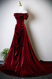 Burgundy Off the Shoulder Long Prom Dress, Elegant A-Line Evening Formal Dress HZ0429