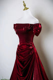 Burgundy Off the Shoulder Long Prom Dress, Elegant A-Line Evening Formal Dress HZ0429