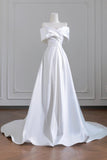 White Satin Long Prom Dress, Elegant A-Line Off the Shoulder Evening Party Dress HZ0429