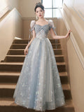 Cute Tulle Lace Floor Length Prom Dress, Beautiful A-Line Evening Formal Dress HZ0429