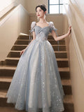 Cute Tulle Lace Floor Length Prom Dress, Beautiful A-Line Evening Formal Dress HZ0429