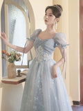 Cute Tulle Lace Floor Length Prom Dress, Beautiful A-Line Evening Formal Dress HZ0429