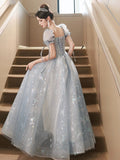 Cute Tulle Lace Floor Length Prom Dress, Beautiful A-Line Evening Formal Dress HZ0429