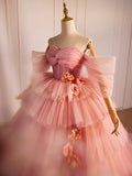Pink Sweetheart Neck Tulle Long Ball Gown, Beautiful A-Line Evening Party Gown HZ0429