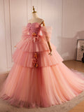 Pink Sweetheart Neck Tulle Long Ball Gown, Beautiful A-Line Evening Party Gown HZ0429