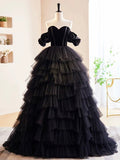 Black Velvet and Tulle Long Prom Dress, A-Line Off the Shoulder Formal Evening Dress HZ0429
