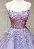 Purple Lace Long Prom Dresses, A-Line Backless Evening Dresses HZ0429