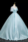 Blue Satin Long Prom Dress, Beautiful A-Line Evening Party Dress HZ0429