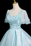 Blue Satin Long Prom Dress, Beautiful A-Line Evening Party Dress HZ0429