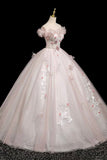 Pink Tulle Lace Long Prom Dress, A-Line Off the Shoulder Party Dress HZ0429