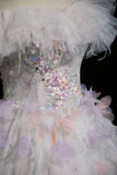 Lovely Floral Print Off the Shoulder Long Prom Dress, White A-Line Party Dress HZ0429