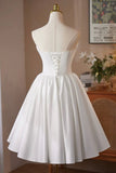 White Satin Short Prom Dress, Lovely A-Line Strapless Party Dress with Corset HZ0429