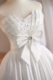 White Satin Short Prom Dress, Lovely A-Line Strapless Party Dress with Corset HZ0429