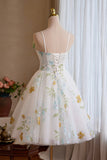 White Floral Tulle Short Prom Dress, Lovely A-Line Homecoming Party Dress HZ0429