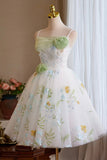 White Floral Tulle Short Prom Dress, Lovely A-Line Homecoming Party Dress HZ0429