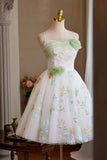 White Floral Tulle Short Prom Dress, Lovely A-Line Homecoming Party Dress HZ0429