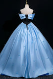 Black Velvet and Blue Satin Long Prom Dress, A-Line Off the Shoulder Party Dress HZ0429