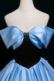 Black Velvet and Blue Satin Long Prom Dress, A-Line Off the Shoulder Party Dress HZ0429