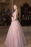 Pink Tulle Long Prom Dress, Beautiful A-Line Off the Shoulder Party Dress HZ0429