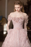Pink Tulle Long Prom Dress, Beautiful A-Line Off the Shoulder Party Dress HZ0429