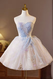 Sparkling Tulle Short Prom Dress, Beautiful A-Line Strapless Evening Party Dress HZ0429